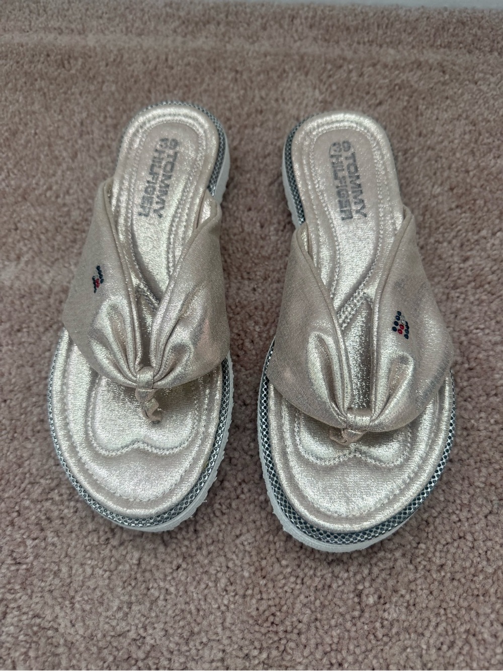 Tommy Hilfiger Metallic Gold Knotted Thong Sandals